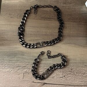 Black Chain Necklace and Bracelet Set
